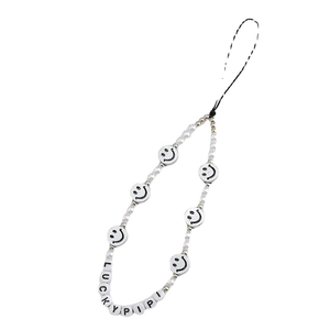 LUCKYPIPI pearl beaded mobile phone charm with smiley face beads and wrist strap