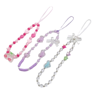 Handmade beaded acrylic heart phone charms in pink, purple and clear crystal styles