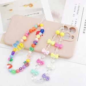 Chaîne de téléphone en acrylique avec perles d'abeille et nœuds papillon colorés pour DIY