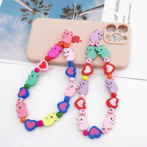 Fashion Multicolor Beaded Phone Strap Sloth Wood Design Heart Alphabet Pendant Anti-Drop Lanyard For Women Case Accessory