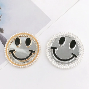 Luxury Rhinestone Faux Artificial Pearl Smiley Face Mirror Phone Case DIY Accessory Portable Makeup Mirror Phone Grip Tok For Women