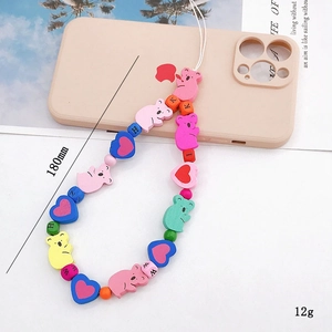 Colorful beaded phone strap with cute wooden koala and heart charms, 180mm length