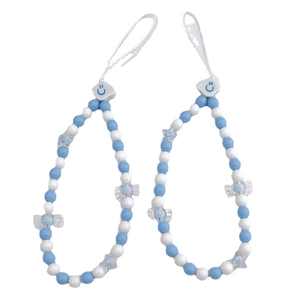 Blue and white acrylic beaded phone strap with ceramic cloud beads and smiling face charms