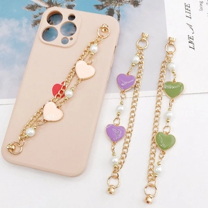 Chic heart enamel pearl phone charm strap for phone cases and DIY accessories