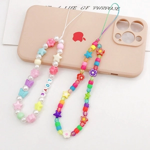 Colorful handmade LOVE letter beads phone charm strap with heart and star patterns