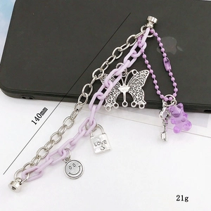 140mm candy colored multi-layer chain charm with purple bear and butterfly pendant