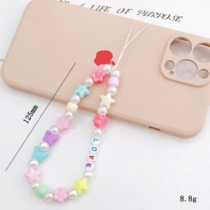 Handmade colorful beaded phone strap with LOVE letters and butterfly charm, 125mm length