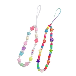 Y2K handmade beaded phone charms with LOVE letters and colorful star flower shapes
