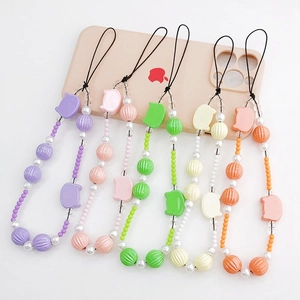 Fashion Beaded Phone Strap Cute Cat Head Pumpkin Beads Lanyard For Women Anti-lost Cell Phone Case Hanging Charm Jewelry