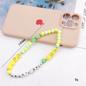 Colorful acrylic smiley face beaded phone strap with Lucky letters for phone case