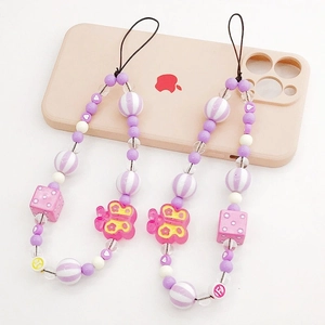 Handmade Beaded Phone Chain Butterfly Heart Dice Charm Acrylic Phone Lanyard For Women Girls Y2K Style Mobile Phone Strap Accessory