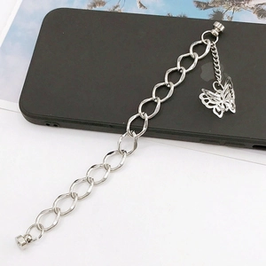 Polished silver metal chain with butterfly pendant for phone case and DIY footwear charm