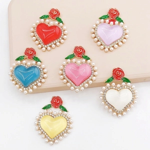Breloques Cœur Rose Rouge Vintage Avec Strass Et Künstliche Perle Pour Coque Téléphone Chaussures DIY Accessoire Bijoux