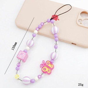 Purple acrylic butterfly beaded phone charm lanyard with heart and dice beads 150mm length