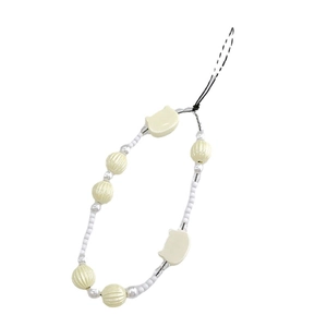 Minimalist creamy white beaded phone charm strap with cute cat heads and pumpkin beads