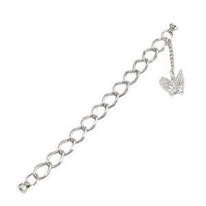 Silver metal chunky chain bracelet with a hollow butterfly pendant charm for phone cases