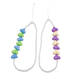 Beaded heart phone lanyard with blue, green, purple and yellow acrylic beads on white base