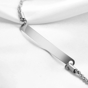 6mm minimalist stainless steel cylinder chain bracelet with polished blank engravable plate