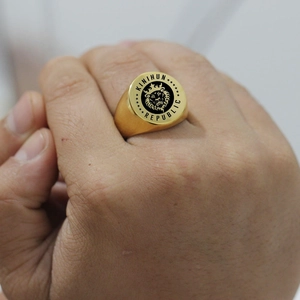 Men's gold lion king signet ring in stainless steel with Kinihun Republic engraving