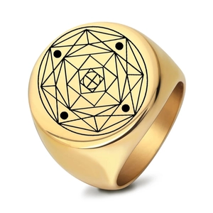 Bague Chevalière Vintage en Acier Inoxydable 304 Gravée au Laser Motif Géométrique Géométrie Sacrée pour Hommes et Femmes