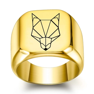 Anello Sigillo in Acciaio Inossidabile Testa di Lupo Geometrica Per Uomo Donna Retrò Quadrato Inciso al Laser Gioielli