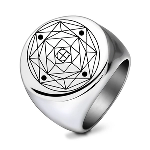 Bague en acier inoxydable poli pour hommes avec motif géométrique sacré gravé