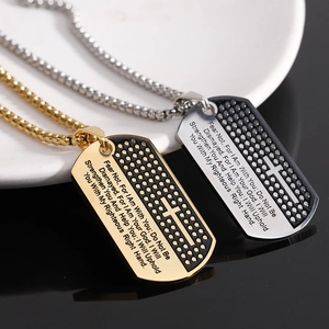 Collar Dog Tag Cruz de Acero Inoxidable 304 Personalizado para Hombre Colgante Religioso con Versículo Bíblico Joyería