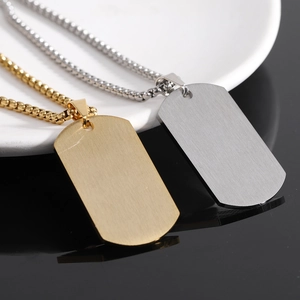 Collar de placa militar de acero inoxidable 304 en acabado oro y plata cepillado