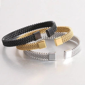 Minimalist Stainless Steel Woven Mesh Cuff Bracelet For Women Men C Shaped Open Twisted Snake Bone Honeycomb Fashion Jewelry