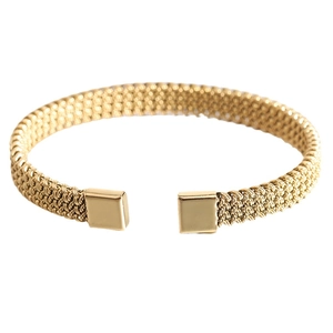 Minimalist 8mm gold-plated stainless steel woven mesh open cuff bracelet for women