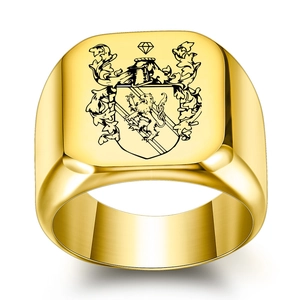 Vintage 304 Stainless Steel Lion Crest Signet Ring For Men Retro Laser Engraved Heraldic Gryphon Square Band Ring Jewelry