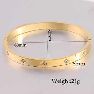 6mm brede gouden roestvrijstalen ovale armband met klaverpatronen en zirkoonstenen