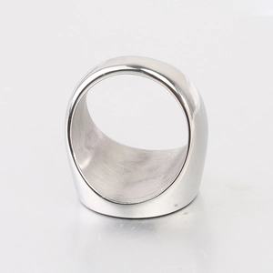 Macro shot of 22MM wide silver ring showing polished surface and brushed inner texture