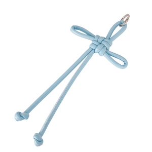 Light blue hand-woven leather knot charm with polished silver ring for bags and keys