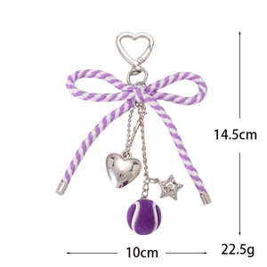 Bijou de sac en nylon violet avec nœud, clip cœur, étoile et mini balle de tennis