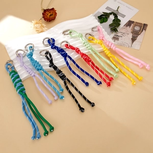 Hand Woven Polyester Vajra Knot Bag Pendant Keychain With Metal Ring Fashion Multicolored Braided Rope Strap Accessory Unisex