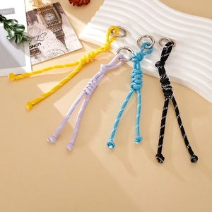 Handmade woven nylon rope bag pendants in four colors with silver metal rings