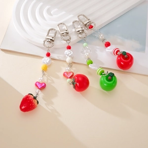 Handmade Beaded Fruit Keychain Tomato Strawberry Apple Bag Pendant Phone Charm Sweet Decoration Gift For Women Girls