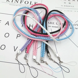 Braided PU Leather Neck Lanyard Phone Chain With Metal Clasp Anti-Drop ID Badge Holder Keychain For Women Men Accessory