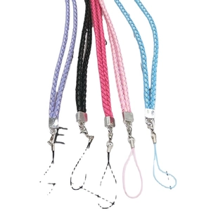 Braided PU leather neck lanyards in five colors with silver metal lobster clasps