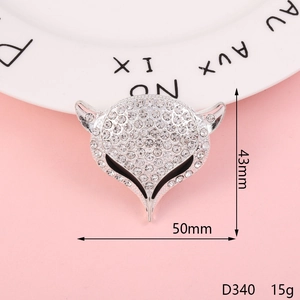 Detail view of 50mm x 43mm silver fox head charm with sparkling rhinestone inlay
