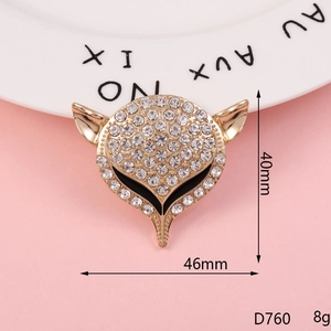Detailed view of fox pendant with rhinestones measuring 46mm width and 40mm height
