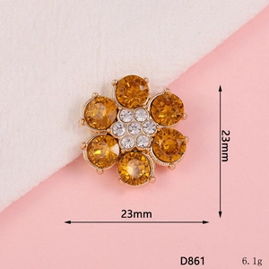 Macro detail of 23mm six-petal flower pendant with gold plating and white rhinestones