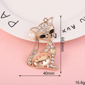 Sparkling fox figurine pendant with crystals and pearl details, size 66.6mm x 40mm