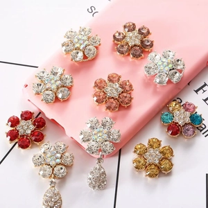 Alloy Rhinestone Flower Pendant DIY Jewelry Accessories Sparkling Six Petal Flower Charm For Phone Case Decoration Women Gift