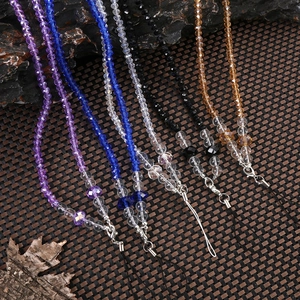Long crystal beaded phone lanyards in multiple colors with silver lobster clasps