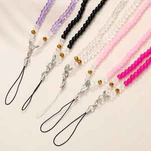Universal crystal beaded phone lanyards in five colors with durable metal lobster clasps