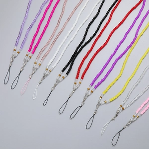 Universal crystal beaded mobile phone lanyards with metal lobster clasps in multi-color
