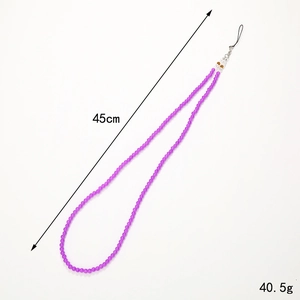 Universal purple crystal beaded phone lanyard 45cm long with lobster clasp for women