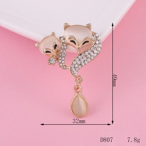 Macro detail of crown fox jewelry charm with cat eye stones and sparkling rhinestones